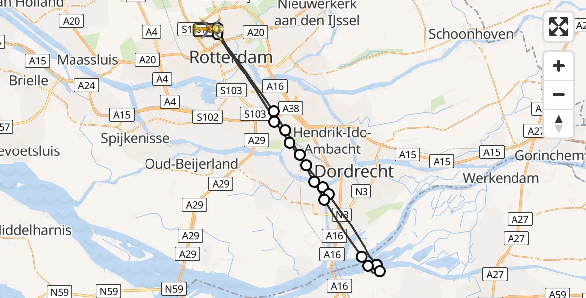 Vluchtroute Traumahelikopter Rotterdam The Hague Airport - Rotterdam The Hague Airport, 18 juni 2023, 09:11