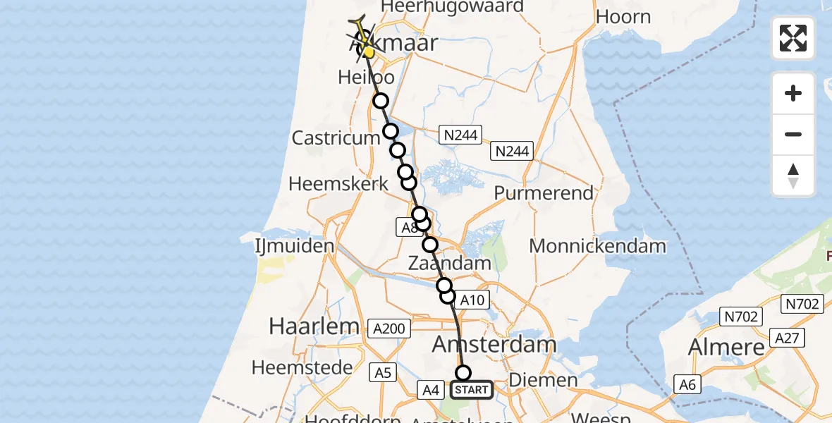 Routekaart van de vlucht: Lifeliner 1 naar Alkmaar