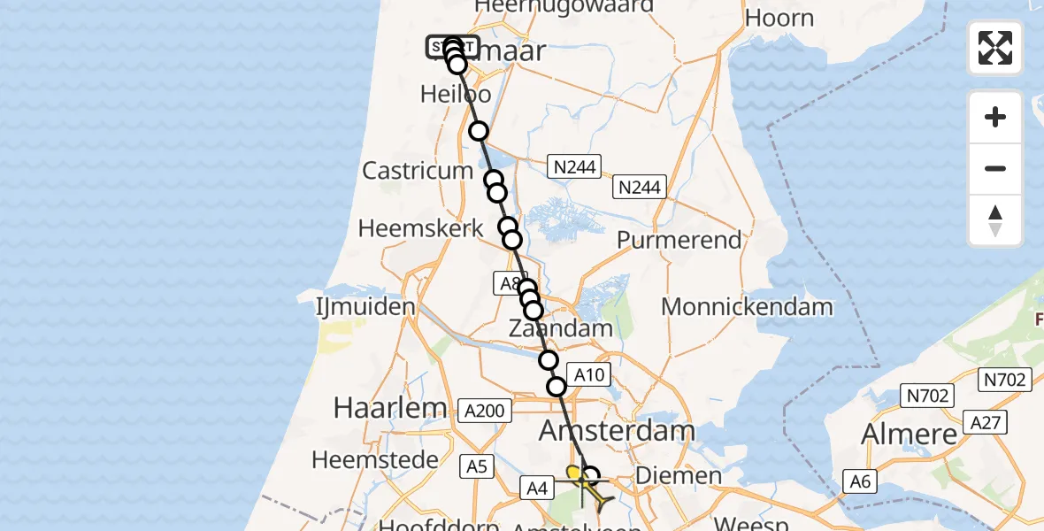 Routekaart van de vlucht: Lifeliner 1 naar VU Medisch Centrum Amsterdam