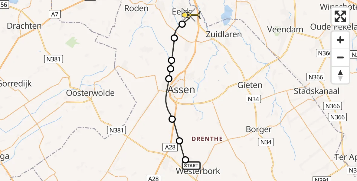 Routekaart van de vlucht: Lifeliner 4 naar Groningen Airport Eelde