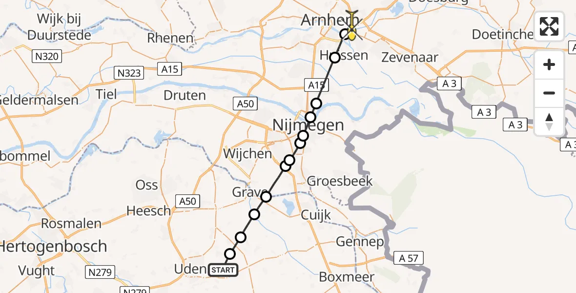 Routekaart van de vlucht: Lifeliner 3 naar Arnhem