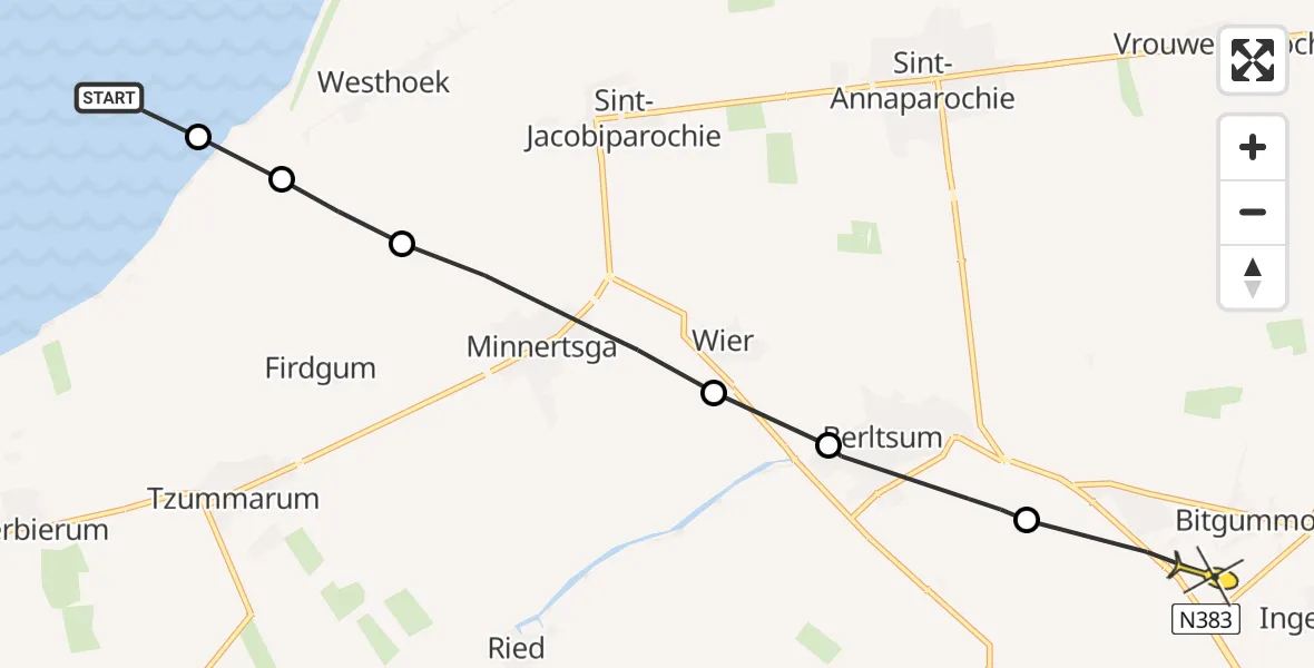 Routekaart van de vlucht: Ambulancehelikopter naar Bitgummole