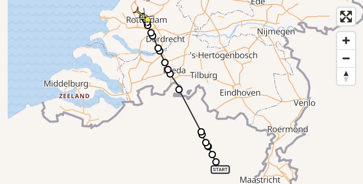 Routekaart van de vlucht: Politiehelikopter naar Rotterdam The Hague Airport