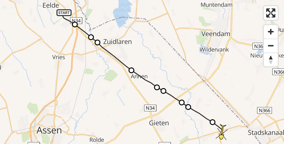 Routekaart van de vlucht: Lifeliner 4 naar Gasselternijveenschemond