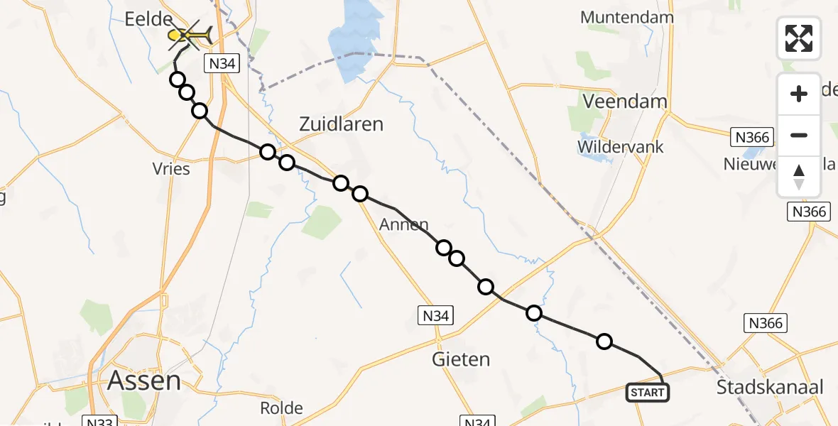 Routekaart van de vlucht: Lifeliner 4 naar Groningen Airport Eelde