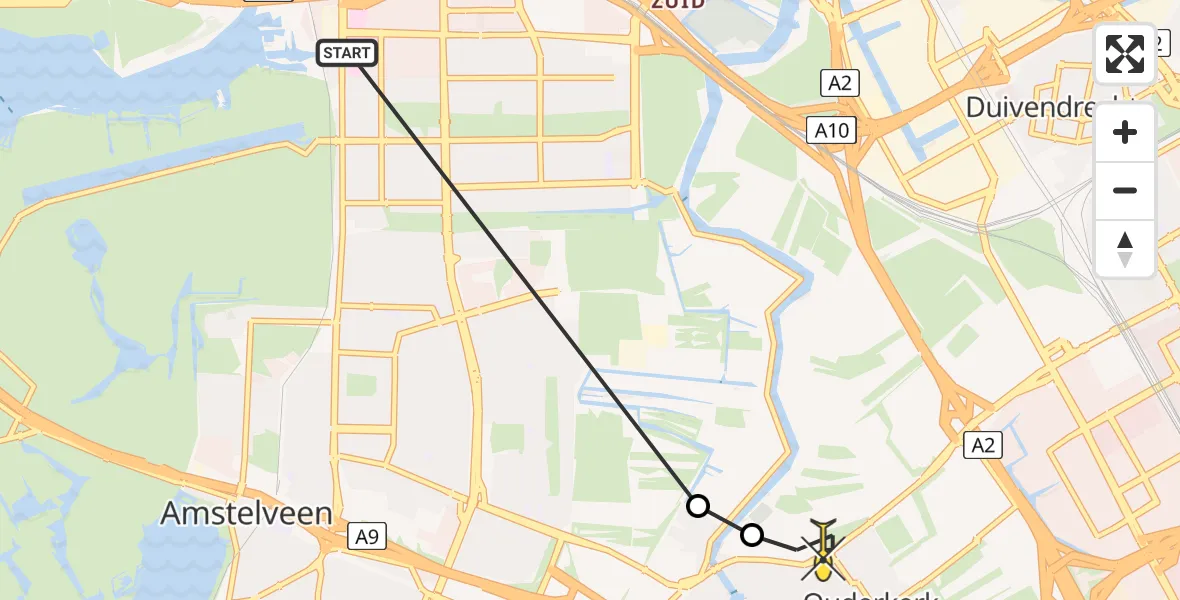 Routekaart van de vlucht: Lifeliner 1 naar Ouderkerk aan de Amstel