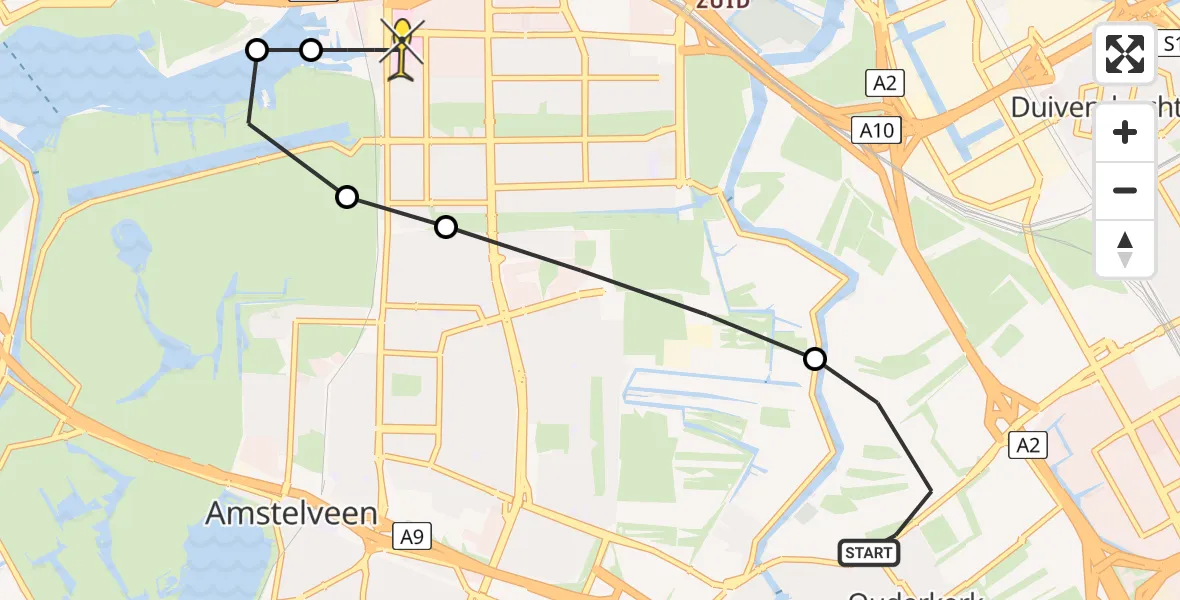 Routekaart van de vlucht: Lifeliner 1 naar VU Medisch Centrum Amsterdam