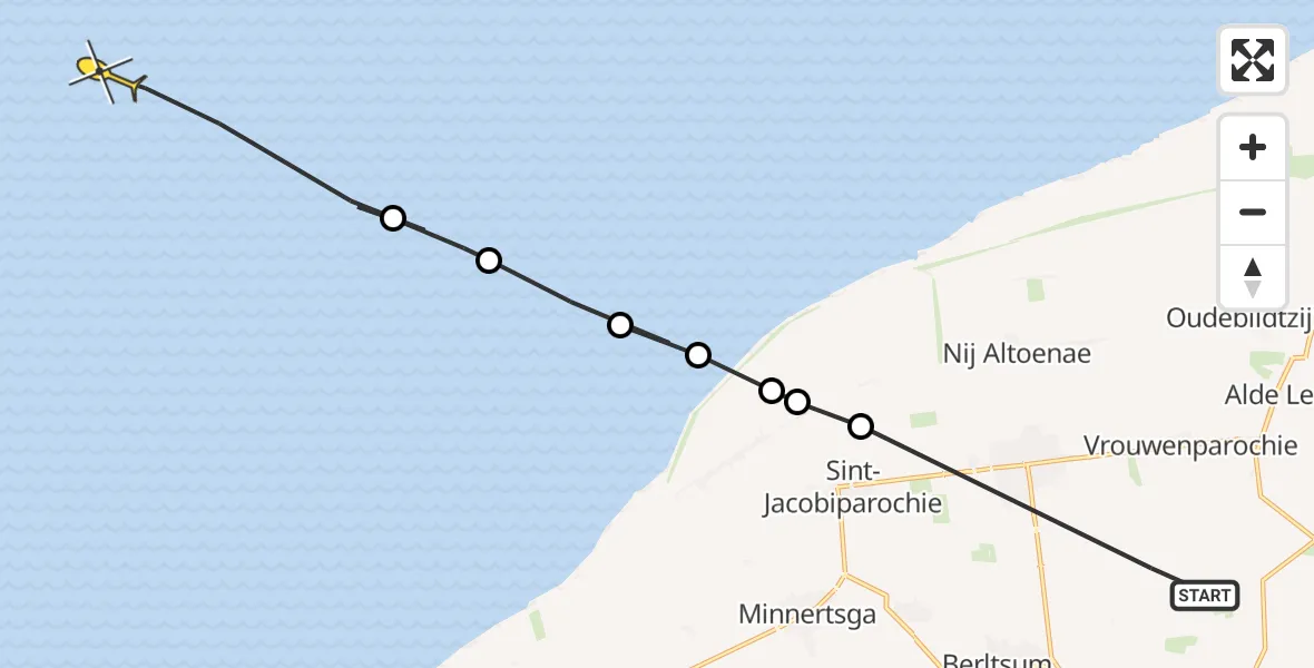 Routekaart van de vlucht: Ambulanceheli naar Oosterend