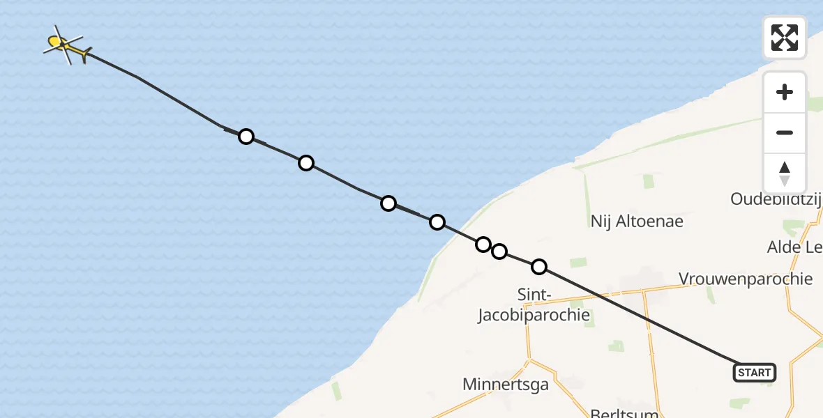 Routekaart van de vlucht: Ambulancehelikopter naar Oosterend