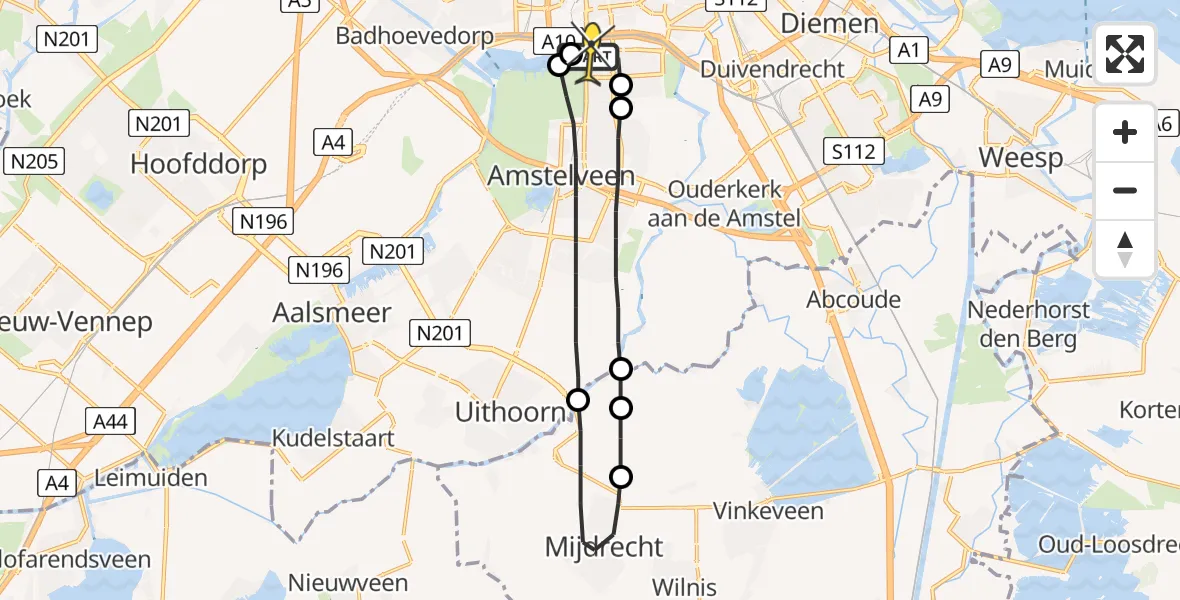 Routekaart van de vlucht: Lifeliner 1 naar VU Medisch Centrum Amsterdam