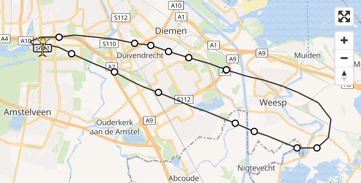 Routekaart van de vlucht: Lifeliner 1 naar VU Medisch Centrum Amsterdam