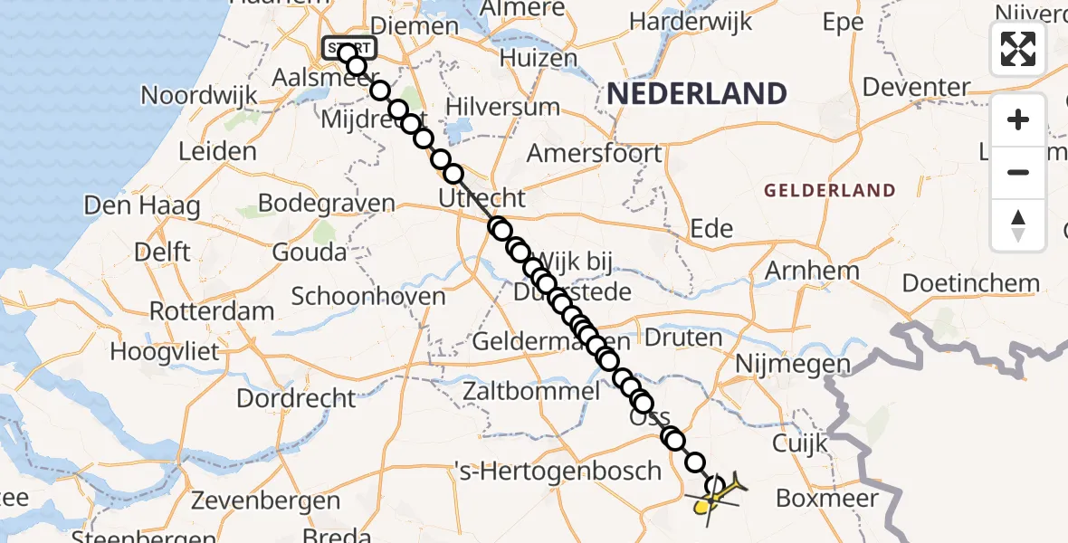 Routekaart van de vlucht: Politieheli naar Vliegbasis Volkel