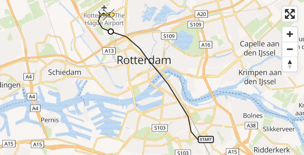 Routekaart van de vlucht: Lifeliner 2 naar Rotterdam The Hague Airport