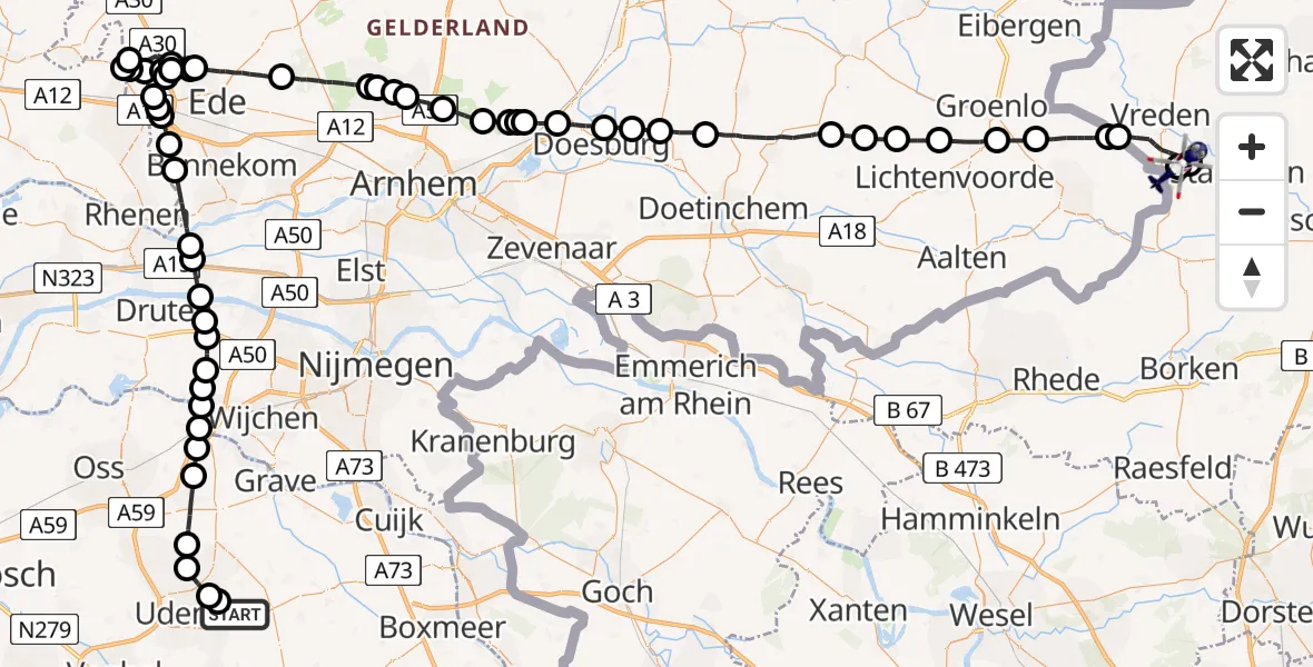 Vluchtroute Politiehelikopter Vliegbasis Volkel - , 18 juni 2023, 15:49