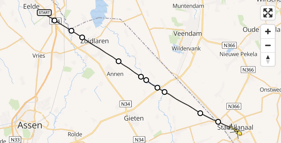 Routekaart van de vlucht: Lifeliner 4 naar Stadskanaal