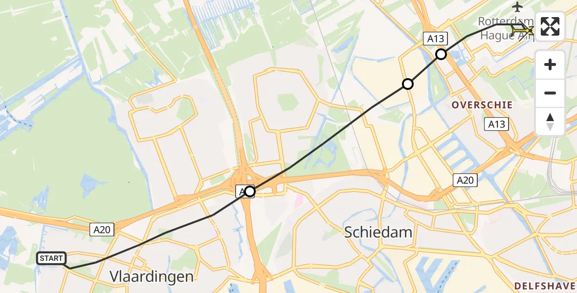 Routekaart van de vlucht: Lifeliner 2 naar Rotterdam The Hague Airport