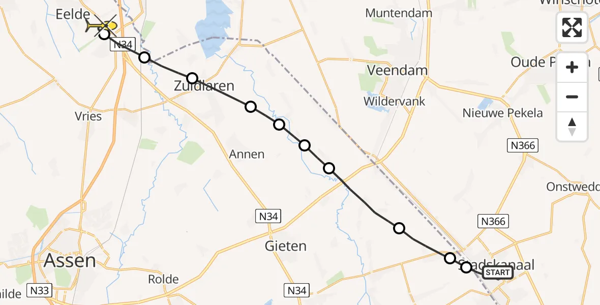 Routekaart van de vlucht: Lifeliner 4 naar Groningen Airport Eelde