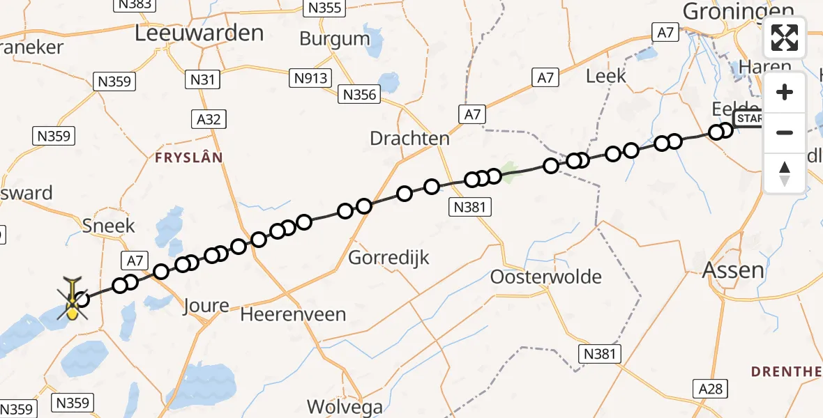 Routekaart van de vlucht: Lifeliner 4 naar Heeg