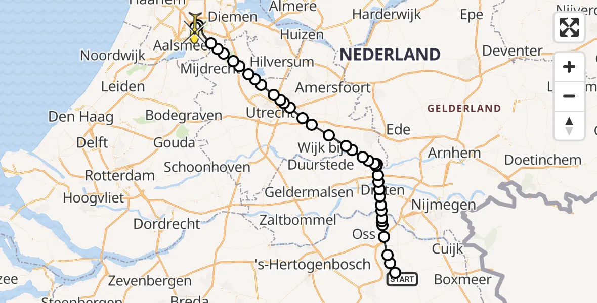 Routekaart van de vlucht: Politieheli naar Schiphol