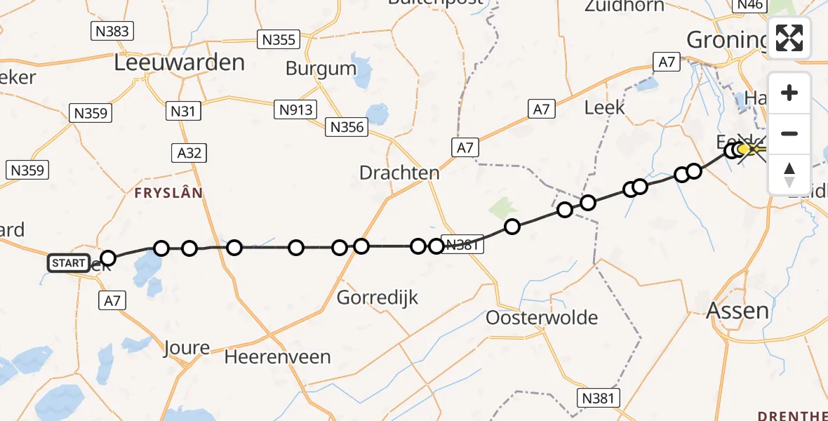 Routekaart van de vlucht: Lifeliner 4 naar Groningen Airport Eelde