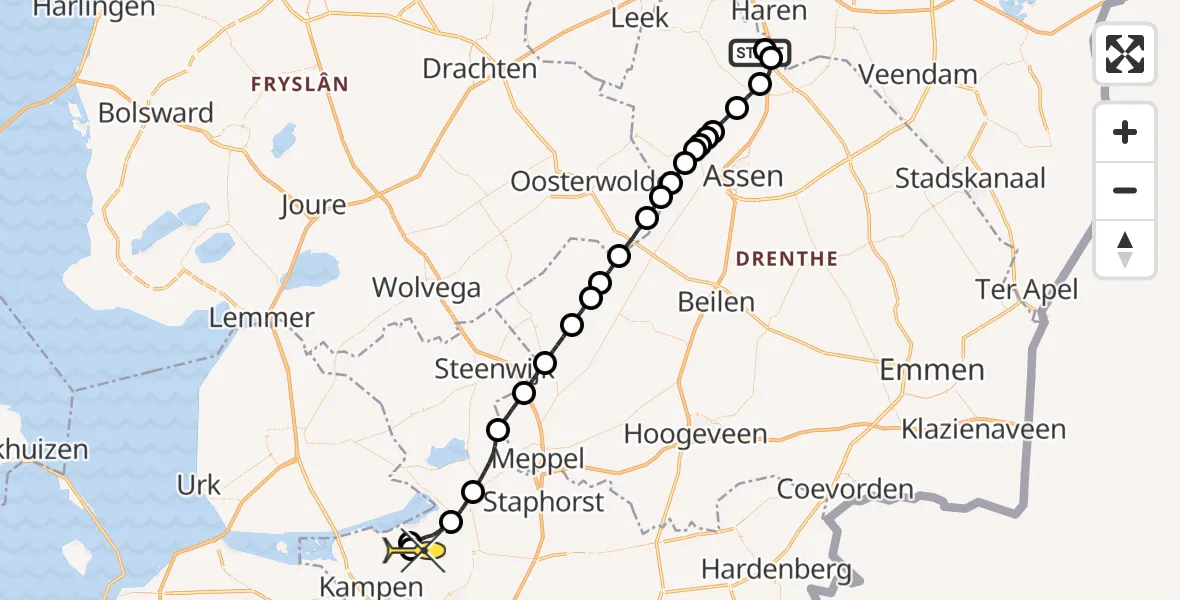 Routekaart van de vlucht: Lifeliner 4 naar Genemuiden