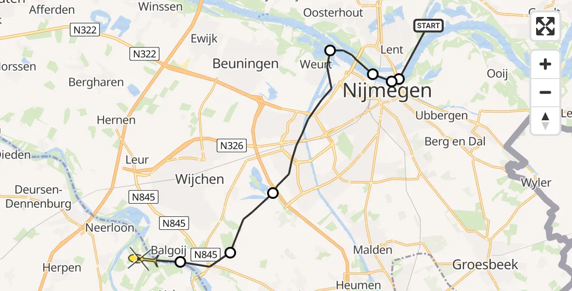Routekaart van de vlucht: Politiehelikopter naar Keent