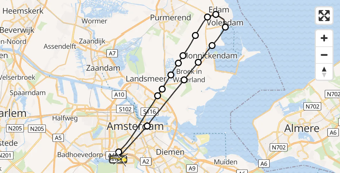 Routekaart van de vlucht: Lifeliner 1 naar VU Medisch Centrum Amsterdam