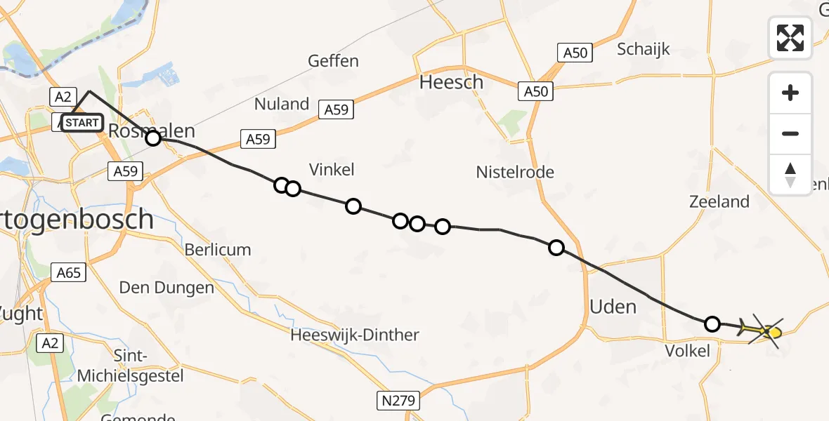 Routekaart van de vlucht: Politieheli naar Vliegbasis Volkel