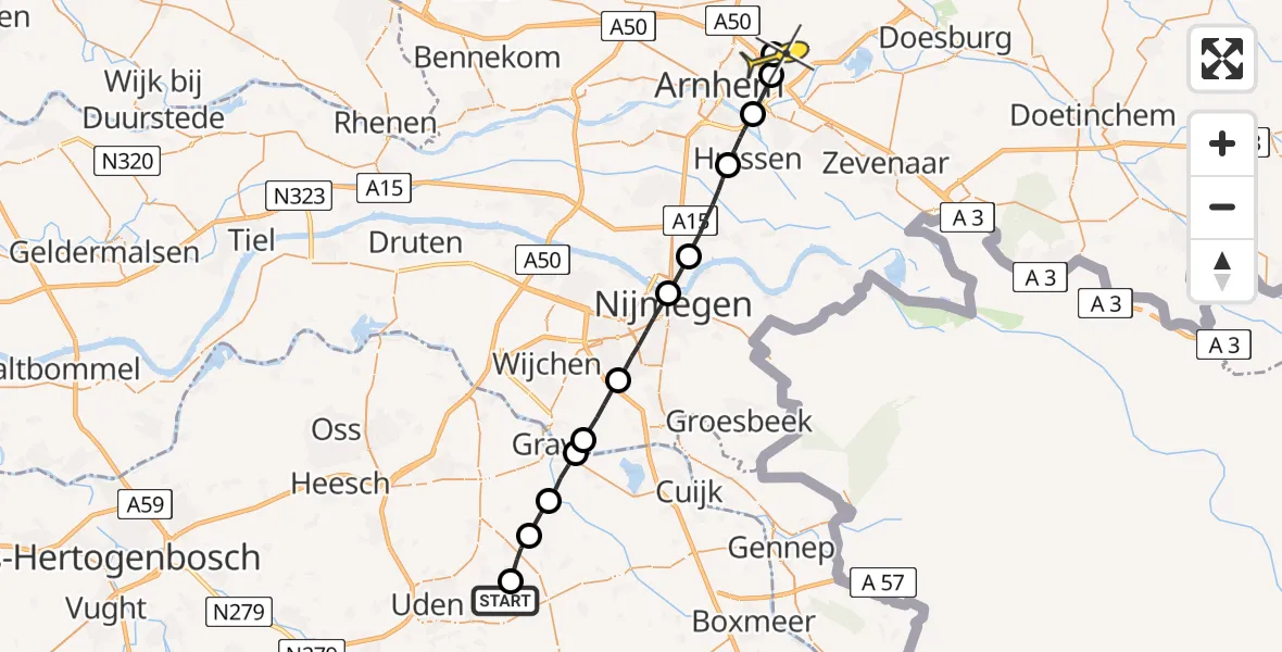 Routekaart van de vlucht: Lifeliner 3 naar Rozendaal