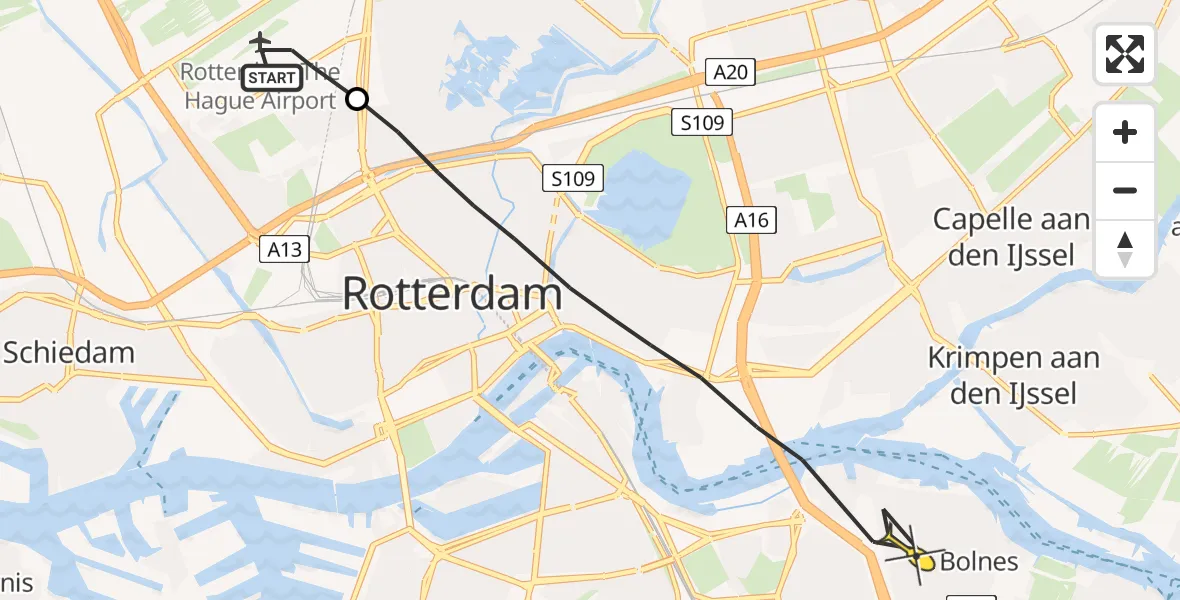 Routekaart van de vlucht: Lifeliner 2 naar Rotterdam