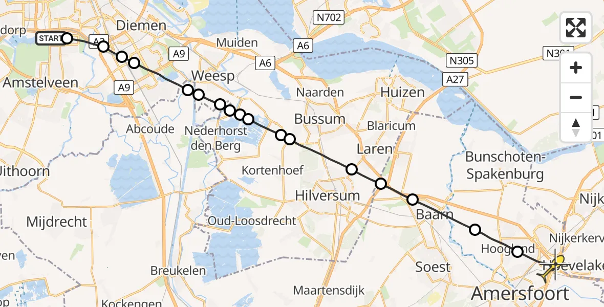 Routekaart van de vlucht: Lifeliner 1 naar Amersfoort