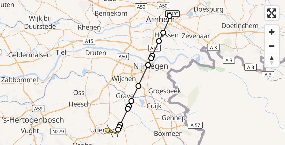 Routekaart van de vlucht: Lifeliner 3 naar Vliegbasis Volkel