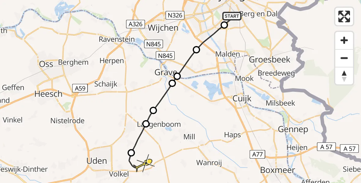 Routekaart van de vlucht: Lifeliner 3 naar Vliegbasis Volkel