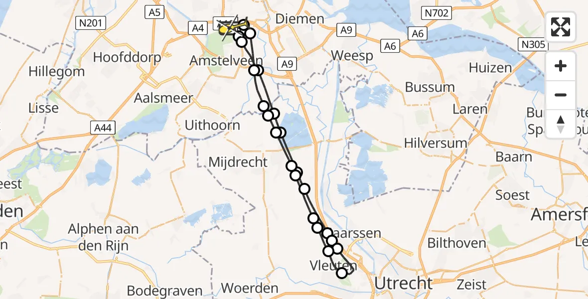 Routekaart van de vlucht: Lifeliner 1 naar VU Medisch Centrum Amsterdam