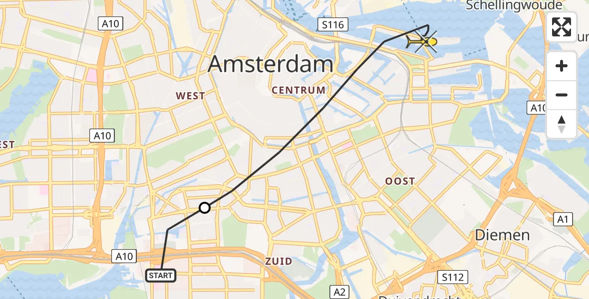 Routekaart van de vlucht: Lifeliner 1 naar Amsterdam