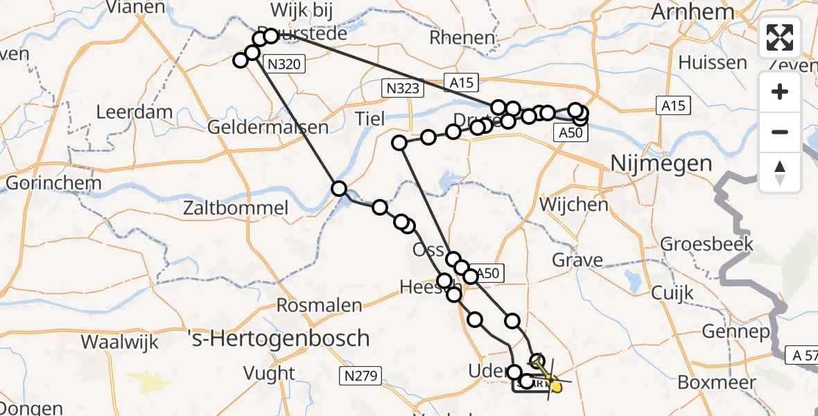 Routekaart van de vlucht: Politieheli naar Vliegbasis Volkel