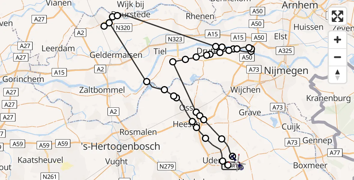 Vluchtroute Politiehelikopter Vliegbasis Volkel - Vliegbasis Volkel, 19 juni 2023, 08:07
