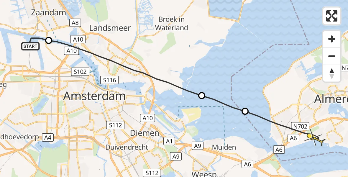 Routekaart van de vlucht: Lifeliner 1 naar Almere