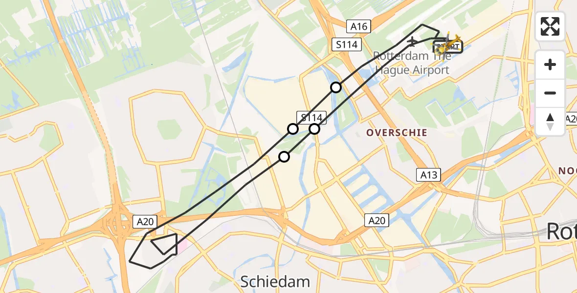 Vluchtroute Traumahelikopter Rotterdam The Hague Airport - Rotterdam The Hague Airport, 19 juni 2023, 09:02