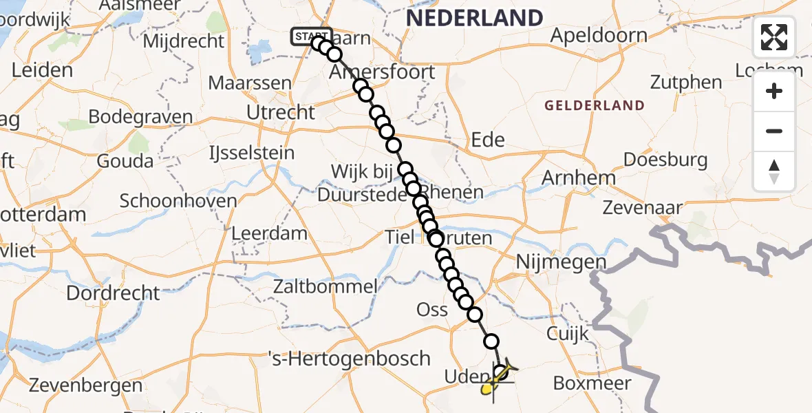 Routekaart van de vlucht: Lifeliner 3 naar Vliegbasis Volkel