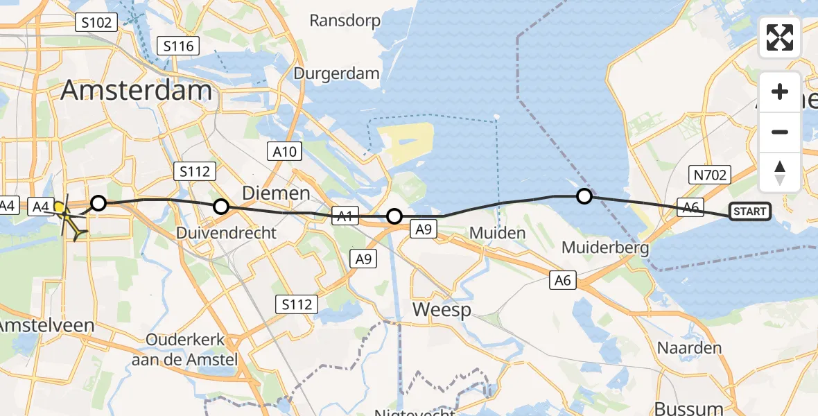 Routekaart van de vlucht: Lifeliner 1 naar VU Medisch Centrum Amsterdam