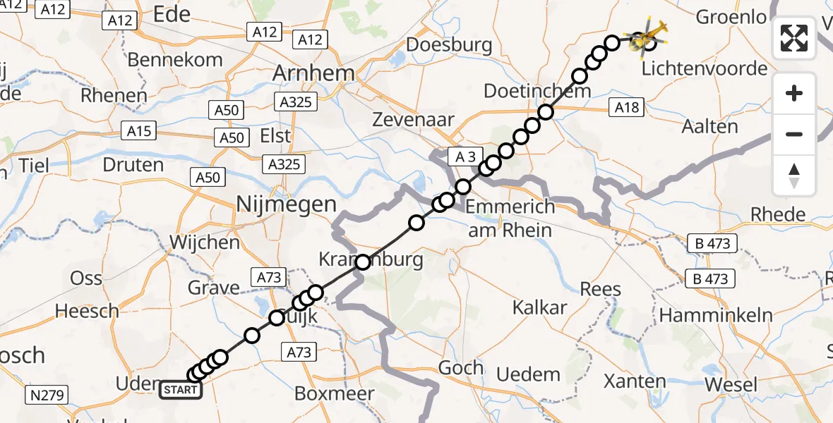 Vluchtroute Traumahelikopter Vliegbasis Volkel - Mariënvelde, 19 juni 2023, 10:19