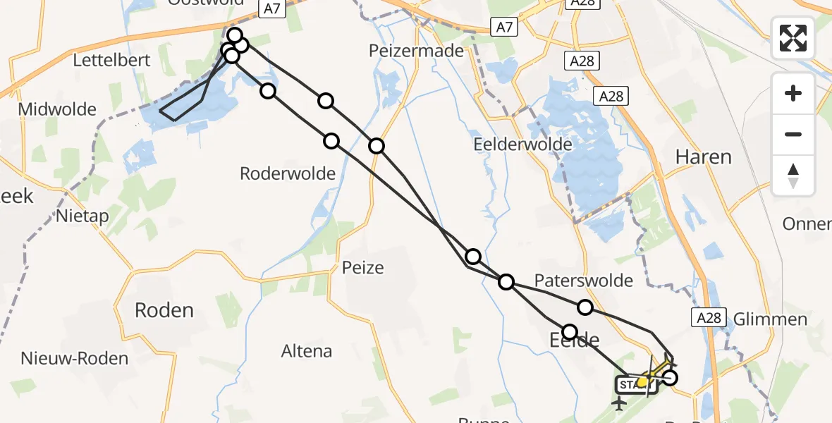 Routekaart van de vlucht: Lifeliner 4 naar Groningen Airport Eelde
