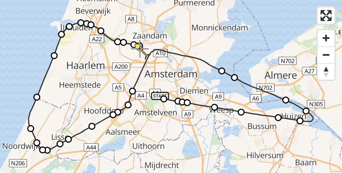 Routekaart van de vlucht: Lifeliner 1 naar Amsterdam Heliport