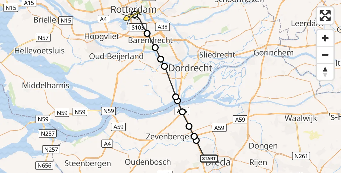 Routekaart van de vlucht: Lifeliner 2 naar Erasmus MC