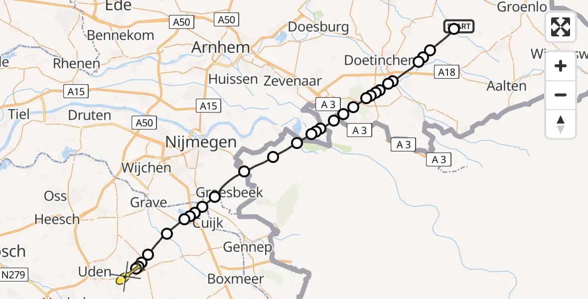 Routekaart van de vlucht: Lifeliner 3 naar Vliegbasis Volkel