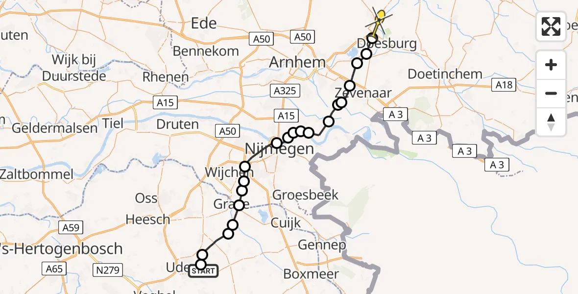 Routekaart van de vlucht: Politieheli naar Olburgen