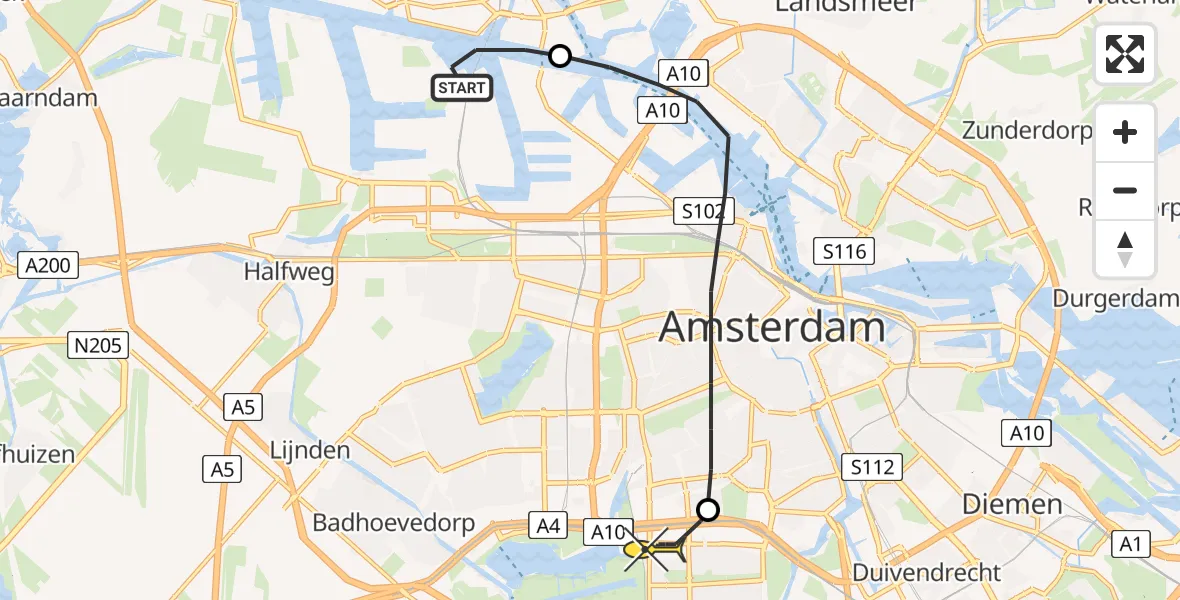 Routekaart van de vlucht: Lifeliner 1 naar VU Medisch Centrum Amsterdam