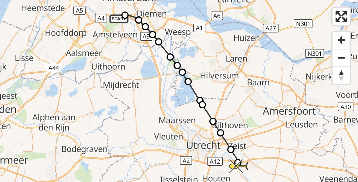 Routekaart van de vlucht: Lifeliner 1 naar Odijk