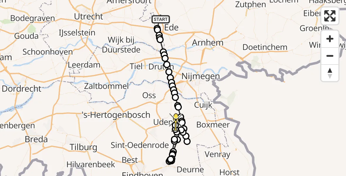 Routekaart van de vlucht: Politieheli naar Vliegbasis Volkel